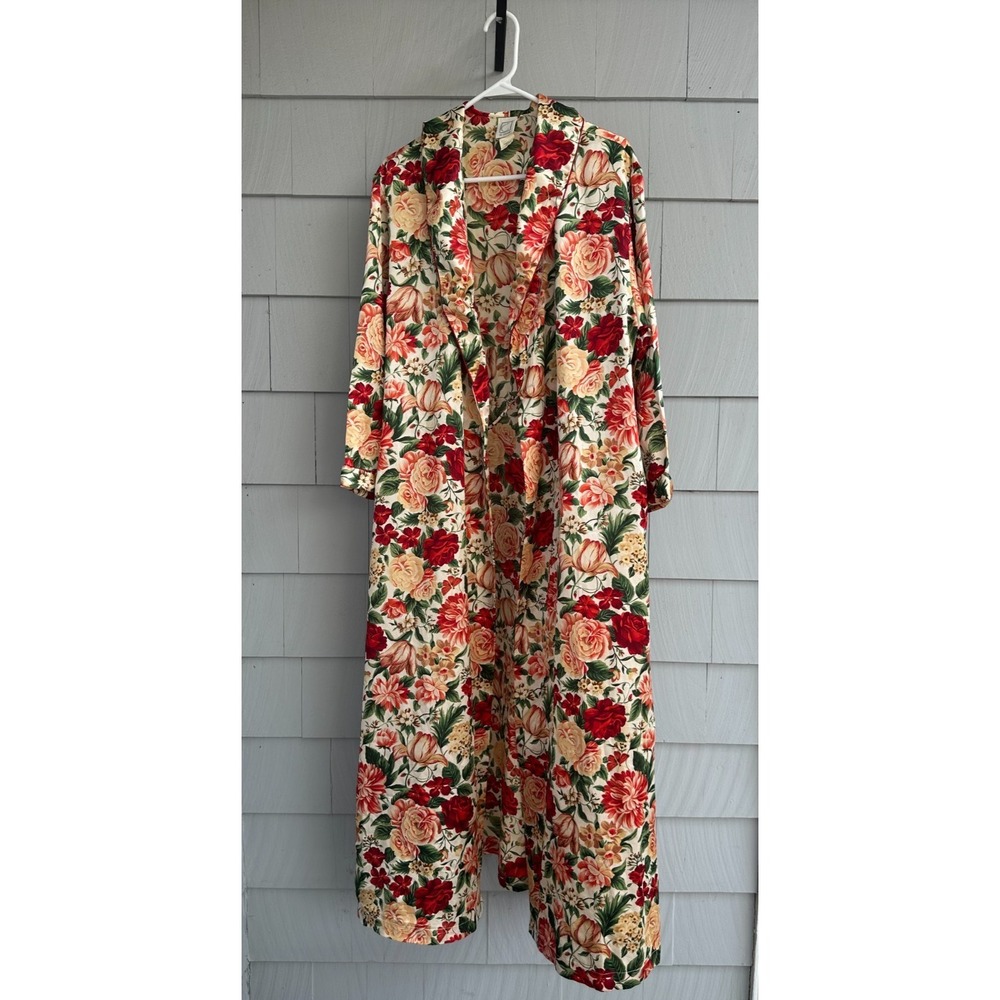 Vintage Eve Stillman Floral Hostess Robe Duster Maxi Pockets Small 90s